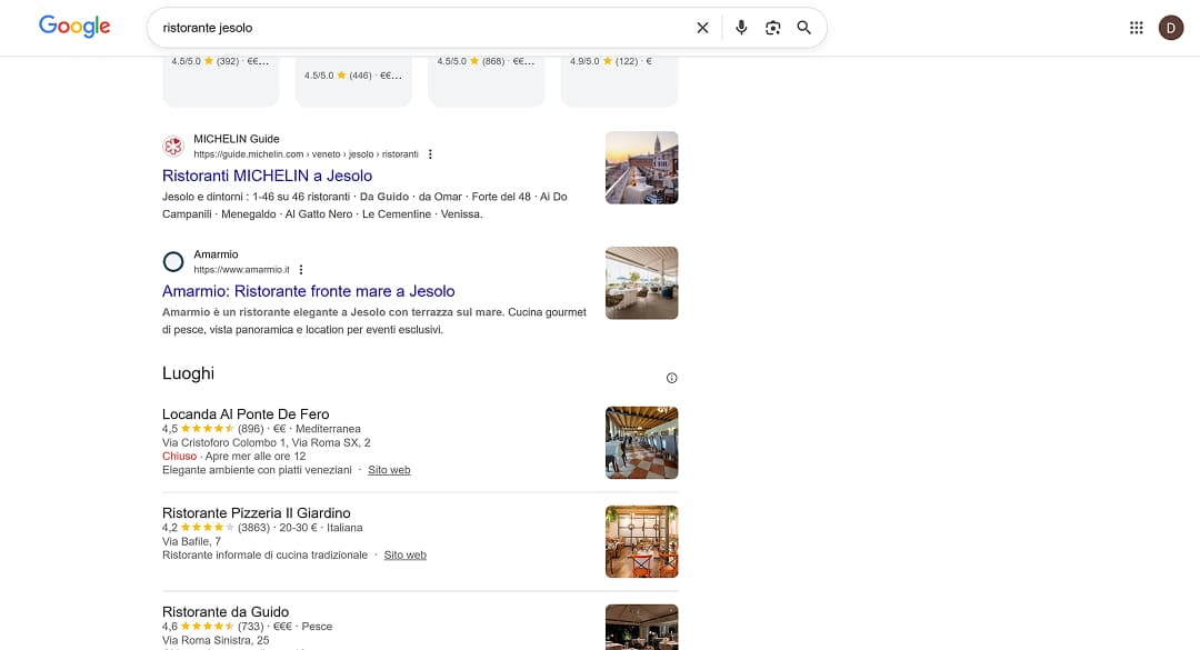 Risultati di ricerca Google per la keyword Ristorante Jesolo