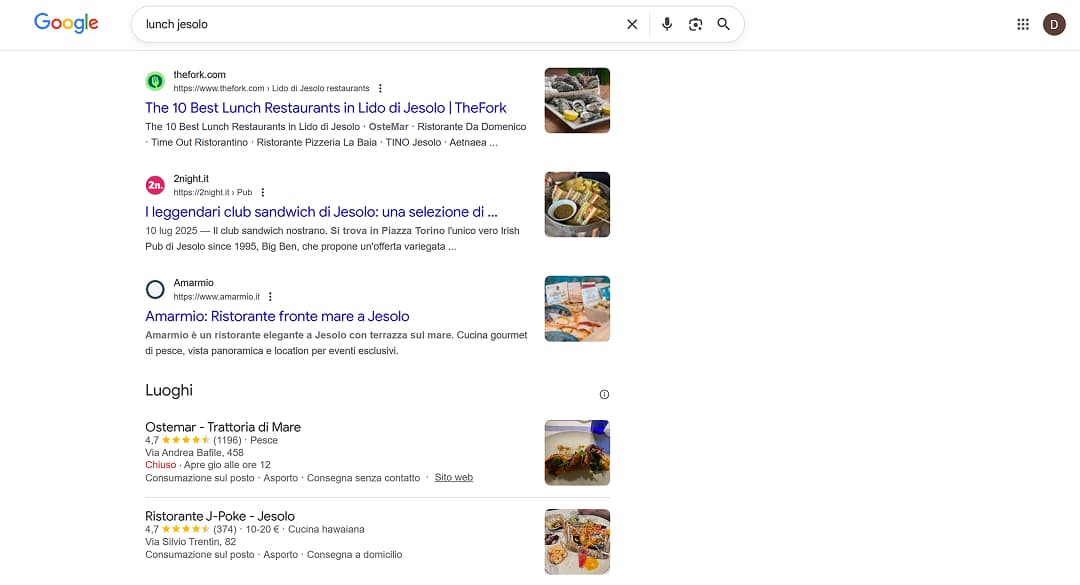 Risultati di ricerca Google per la keyword Lunch Jesolo