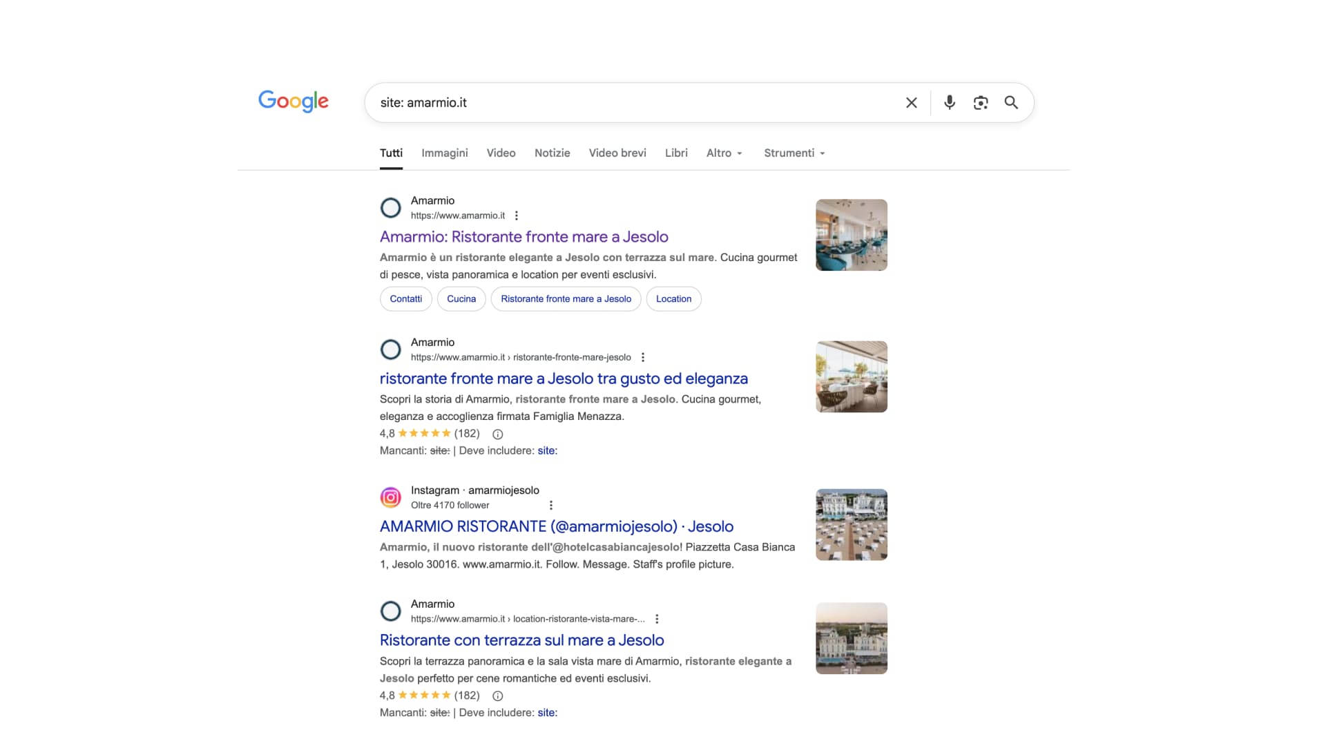 Schema di Google Knowledge Graph applicato al Ristorante Amarmio
