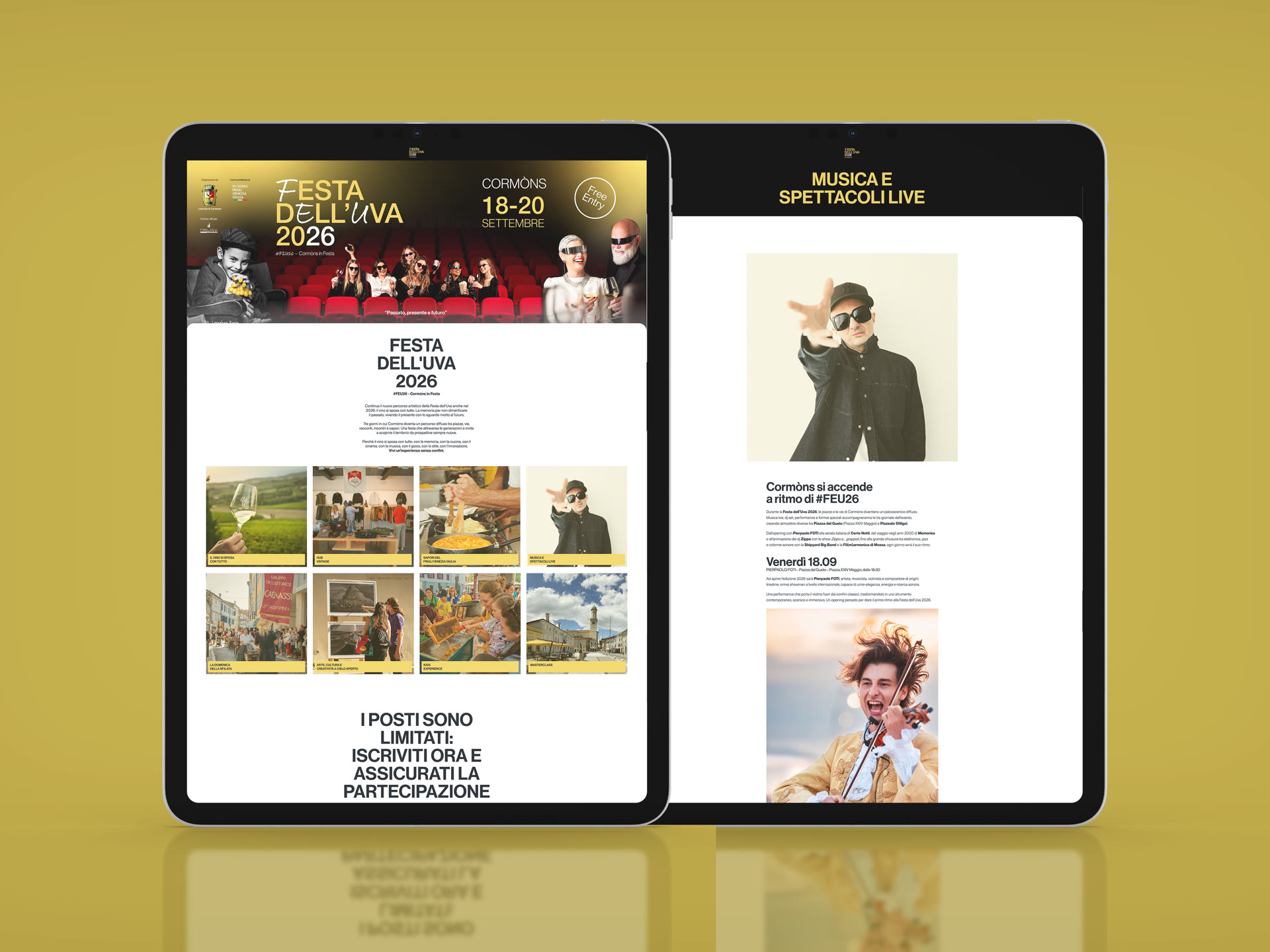Landing page Festa dell'Uva 2026 su tablet