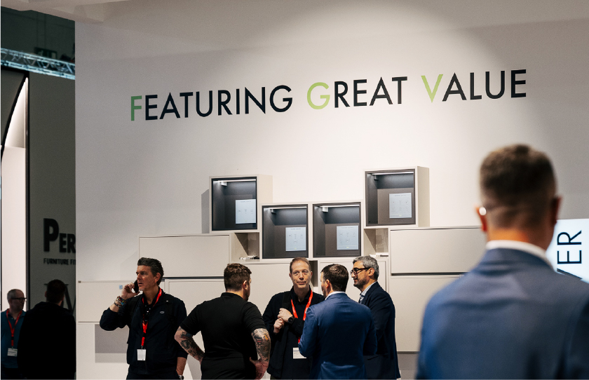 Case study FGV: dettagli grafici e visual dello stand Interzum