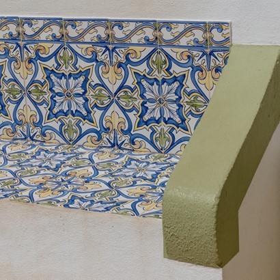 Portuguese tile pattern found incorporated in exterior house ben