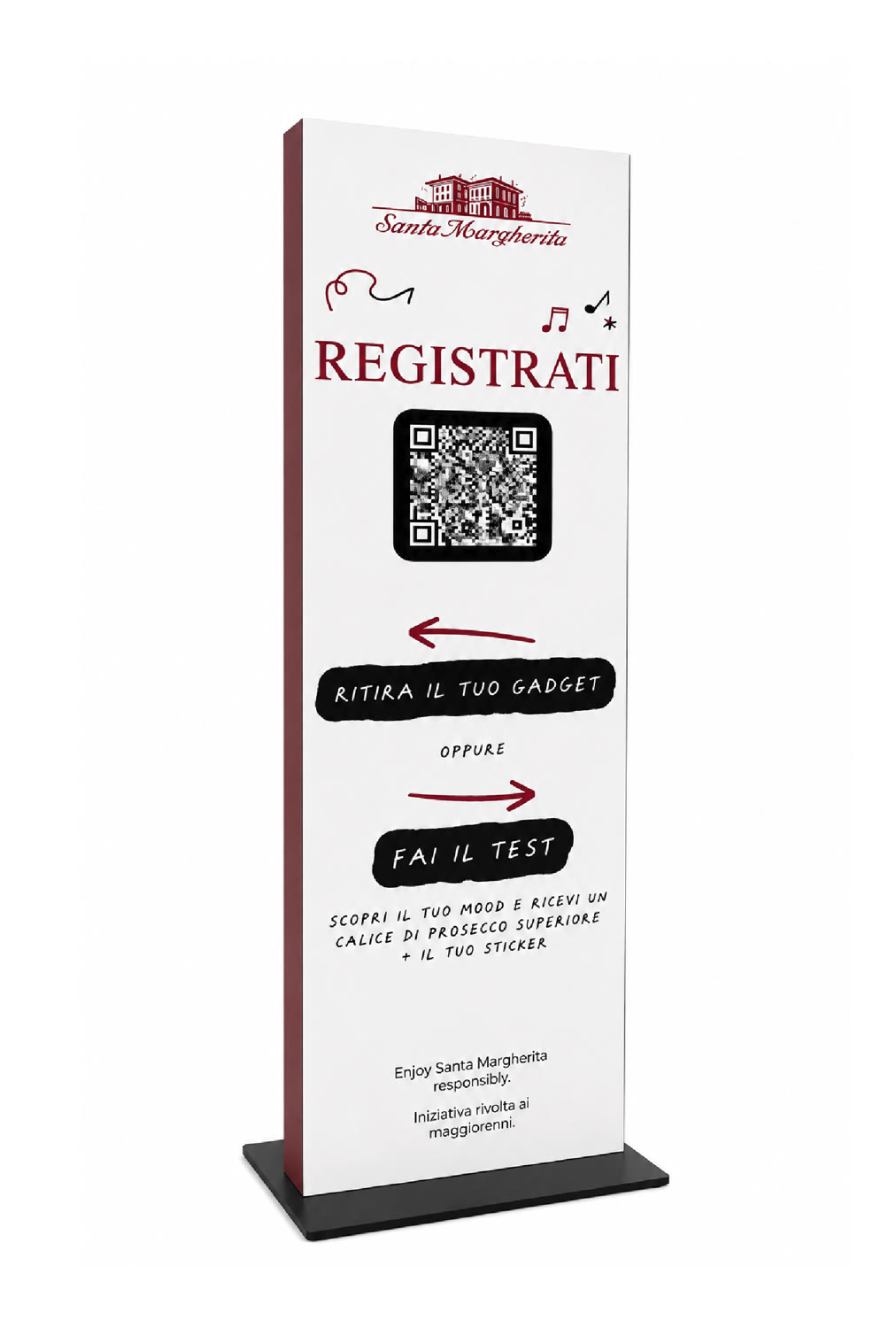 Totem con QR code per la registrazione allo stand Santa Margherita