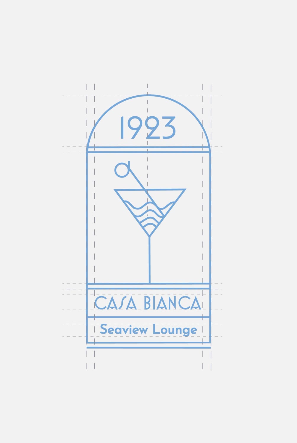 Costruzione del marchio verticale 1923 Casa Bianca con il cocktail e le onde