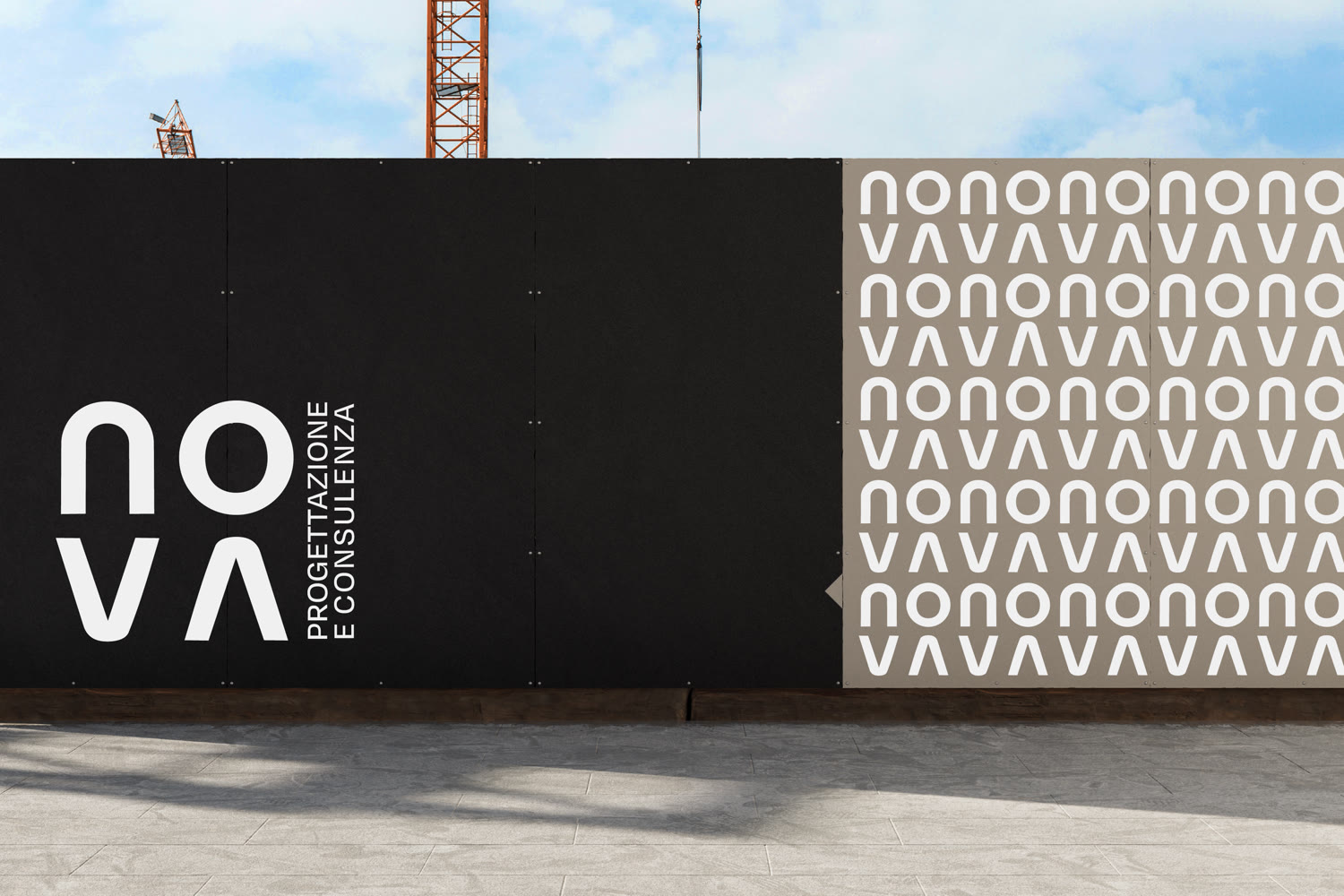 Recinzione di cantiere con logo e pattern NOVA