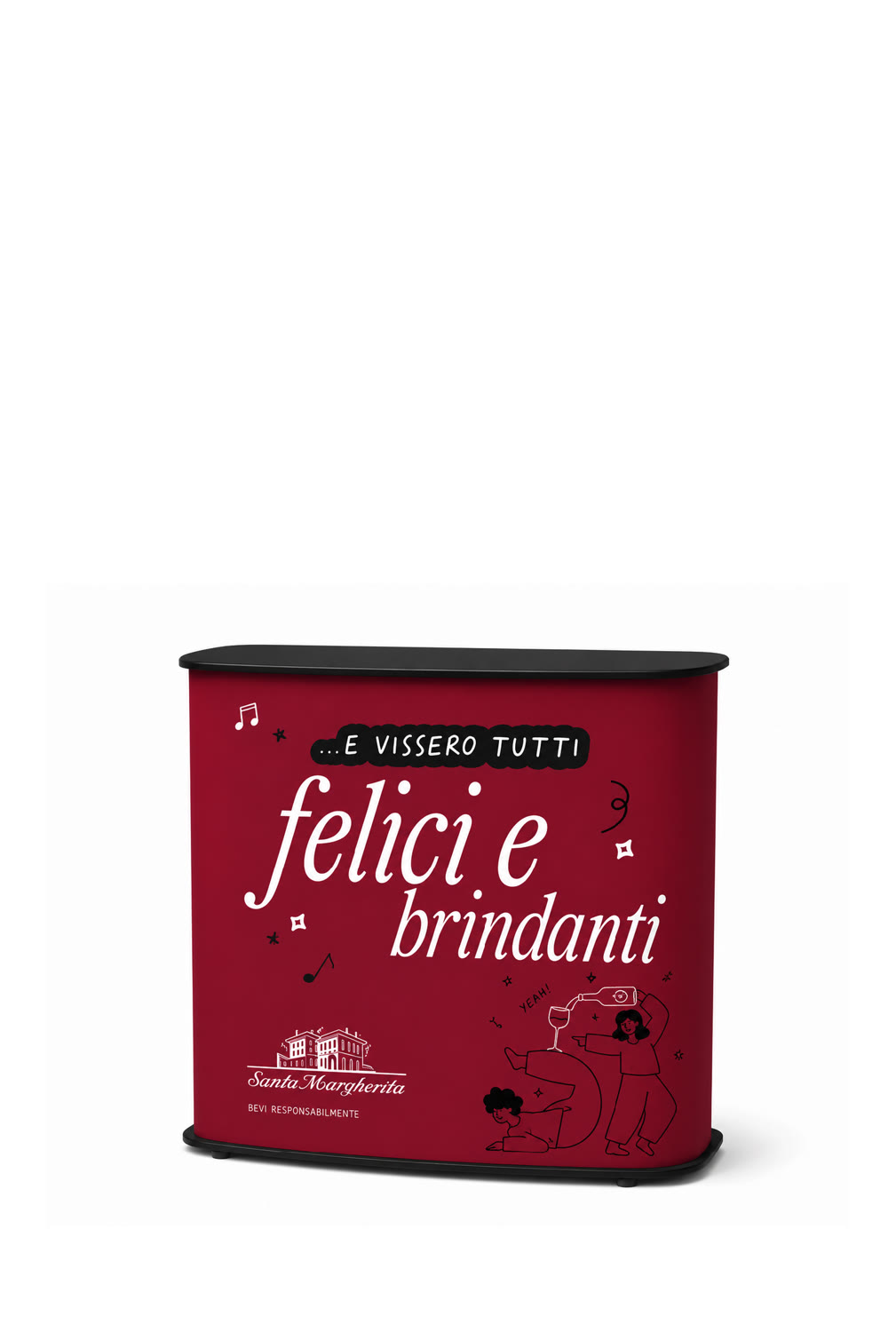 Banchetto Santa Margherita con claim E vissero tutti felici e brindanti