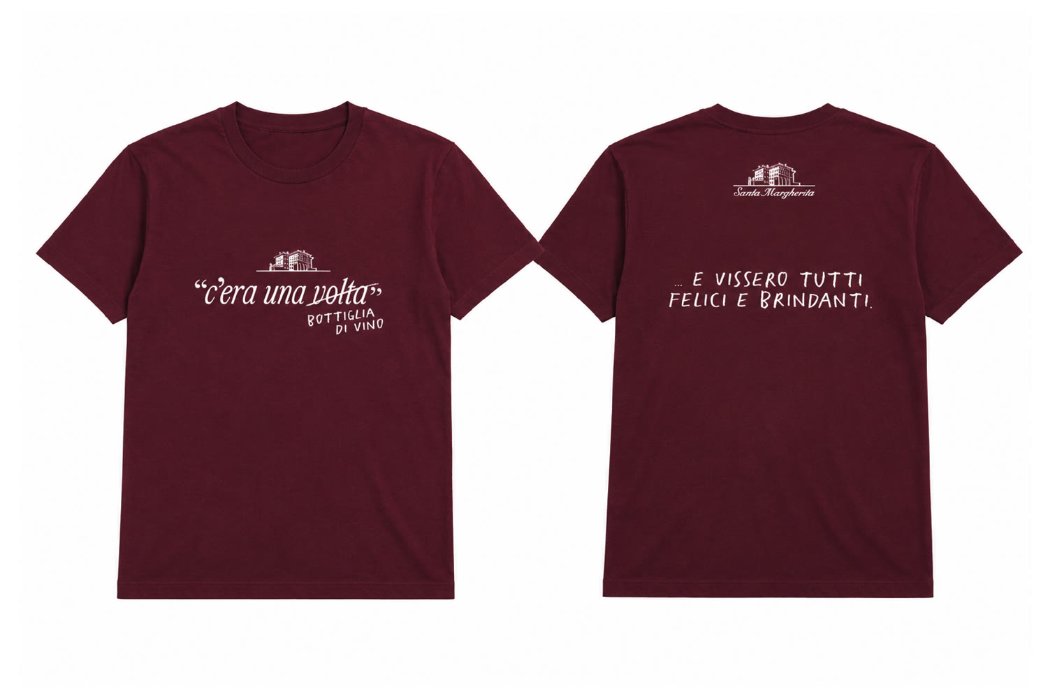 T-shirt Santa Margherita con claim C'era una volta bottiglia di vino, fronte e retro