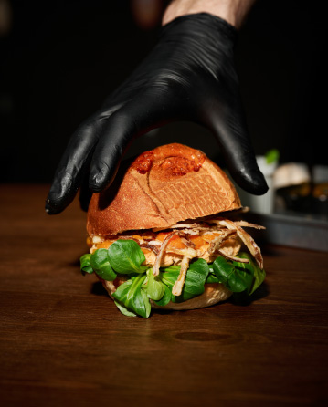 Food photography Burger Brothers con topping e texture