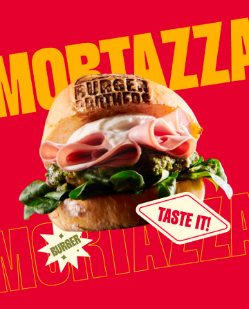 Visual promozionale Burger Brothers con typography bold