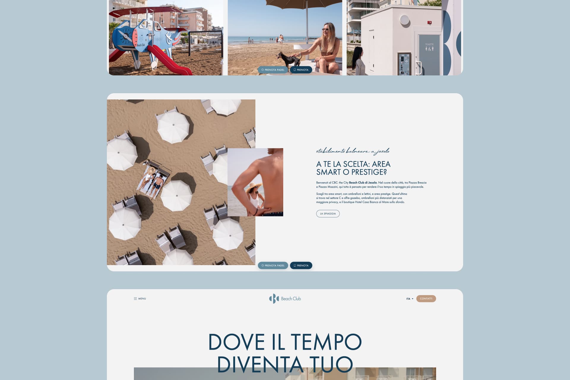 Sito web CBC Beach Club: area smart e area prestige della spiaggia