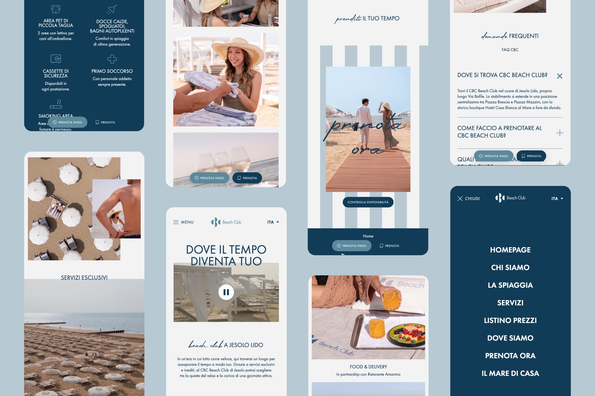 Sito web CBC Beach Club da mobile: servizi in spiaggia, prenotazioni e FAQ