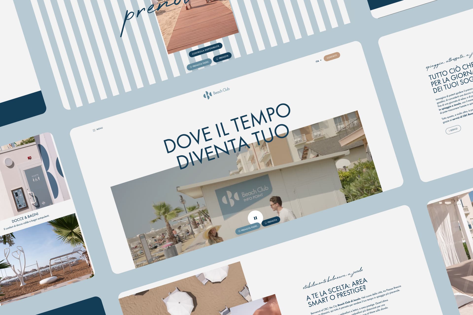 Sito web CBC Beach Club: homepage dello stabilimento balneare a Jesolo