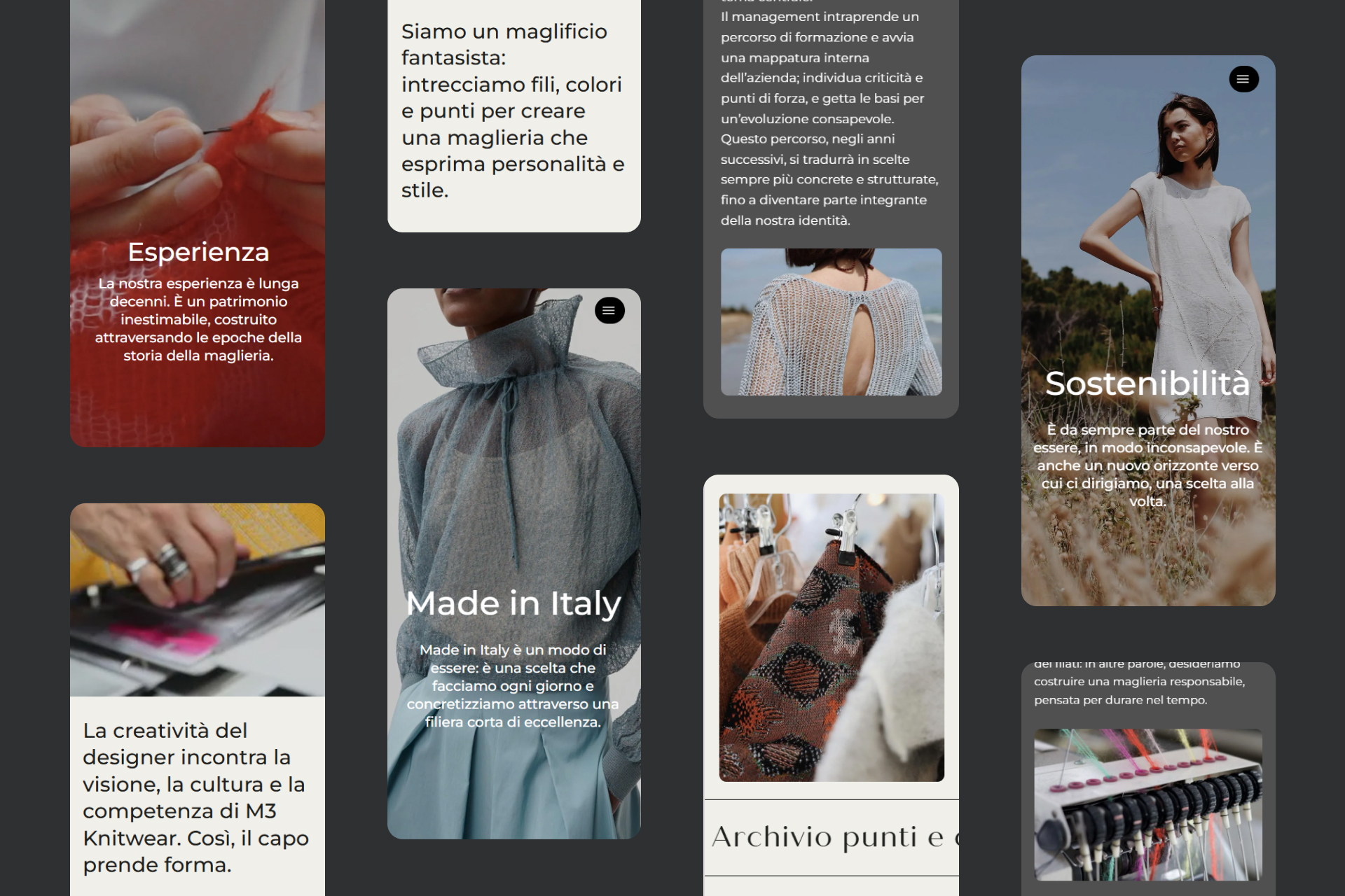 Sito web M3 Knitwear: maglificio fantasista e maglieria responsabile