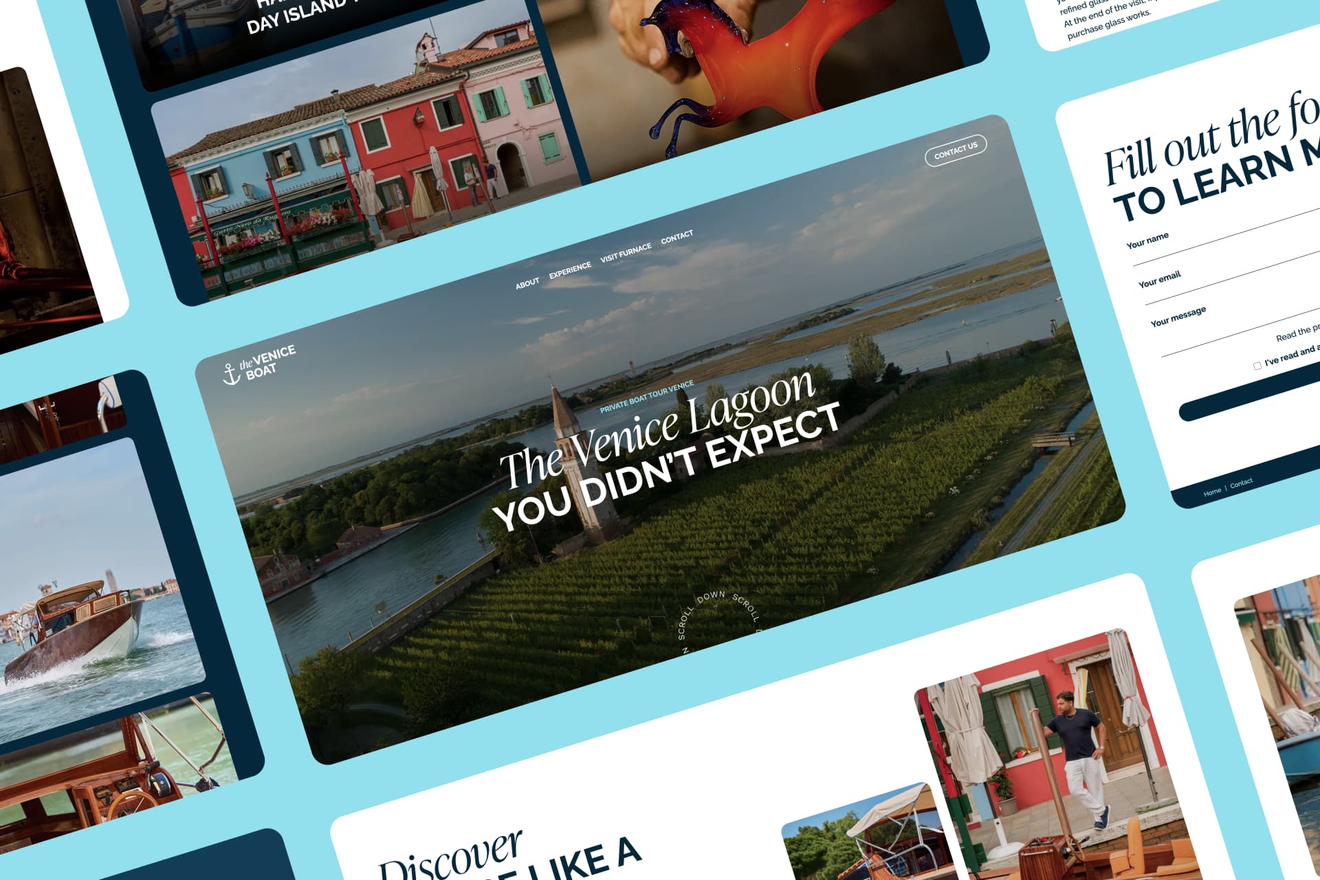 Sito web The Venice Boat: homepage dei tour privati in barca nella laguna di Venezia